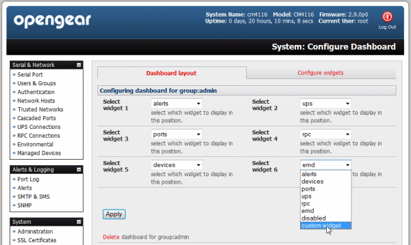 System:Configure Dashboard